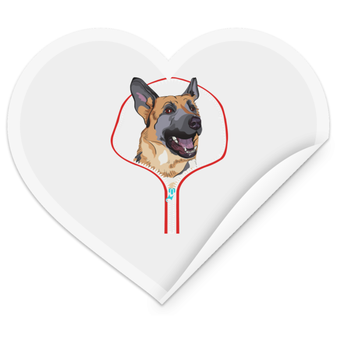 GERMAN SHEPHERD ZIP-DOWN Heart Sticker