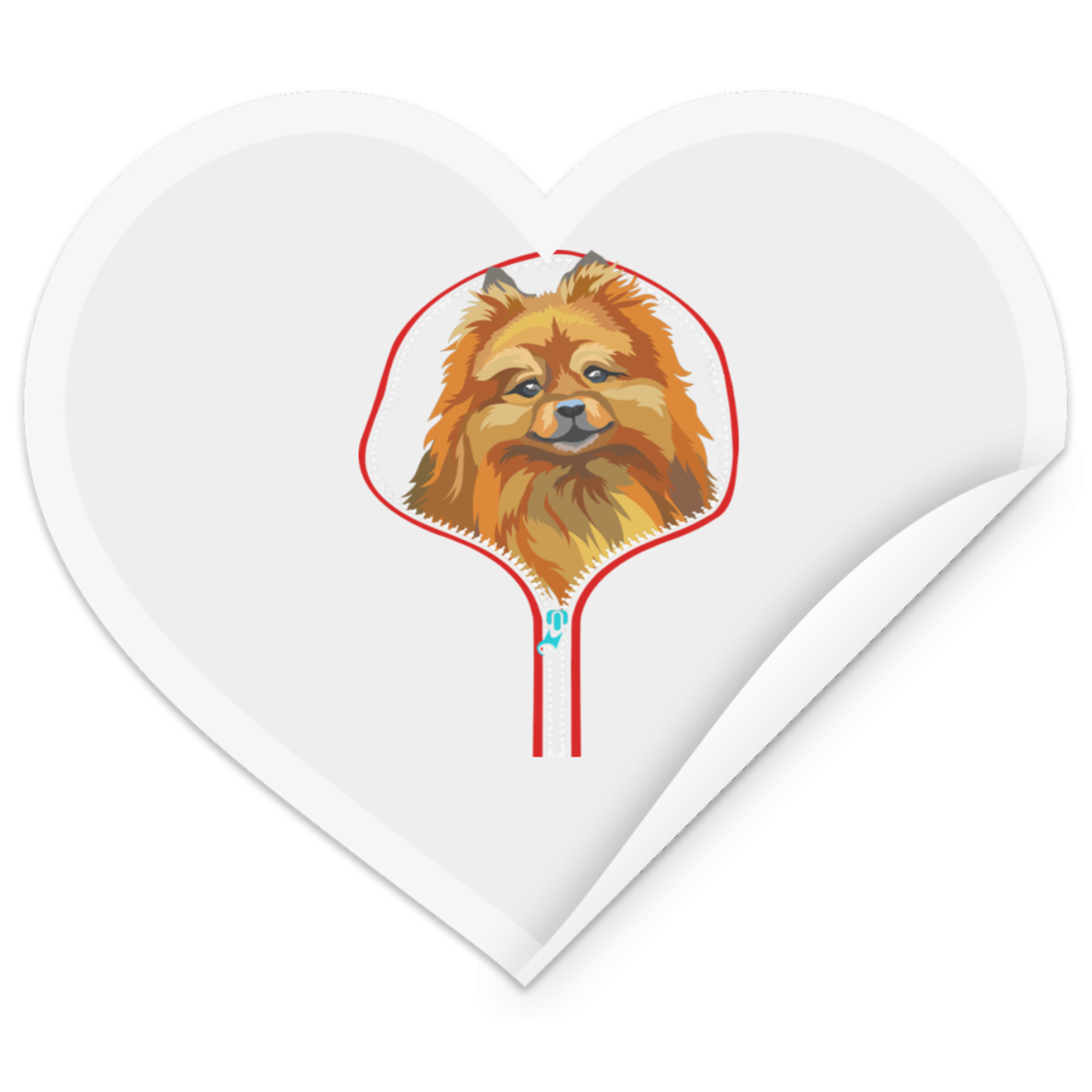 POMERANIAN ZIP-DOWN Heart Sticker