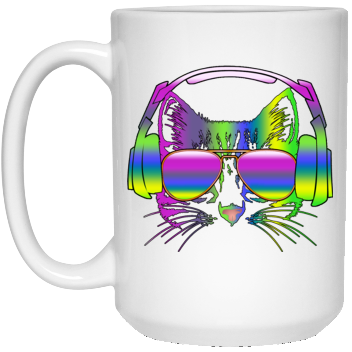 RAINBOW MUSIC CAT 15 oz. White Mug