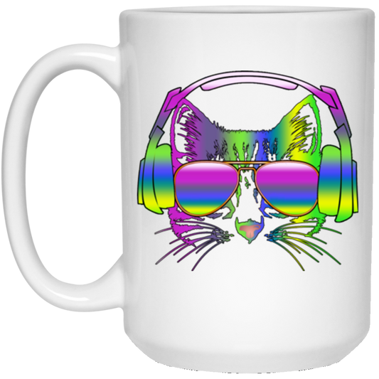 RAINBOW MUSIC CAT 15 oz. White Mug
